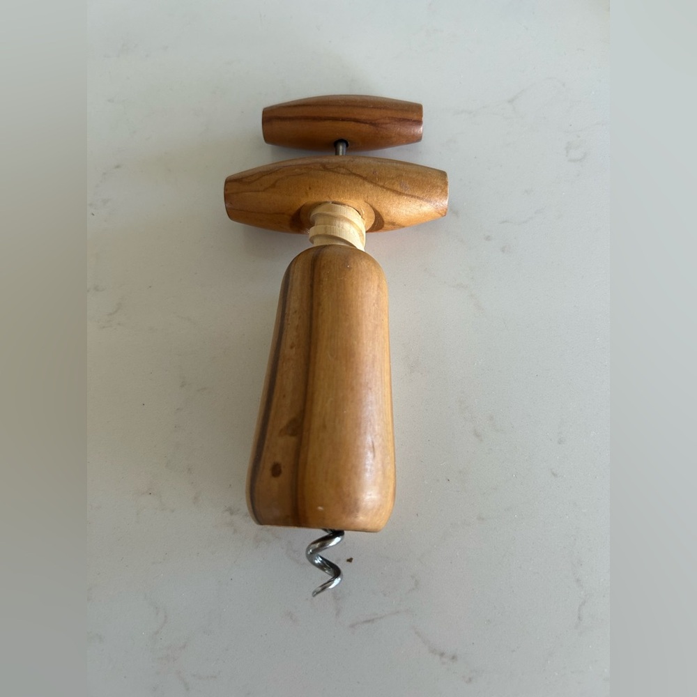 Vintage MCM Wooden Tandem
Handle Double Twist Corkscrew Wine Bottle Opener